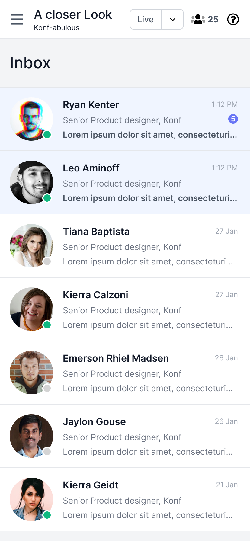 Inbox example on mobile